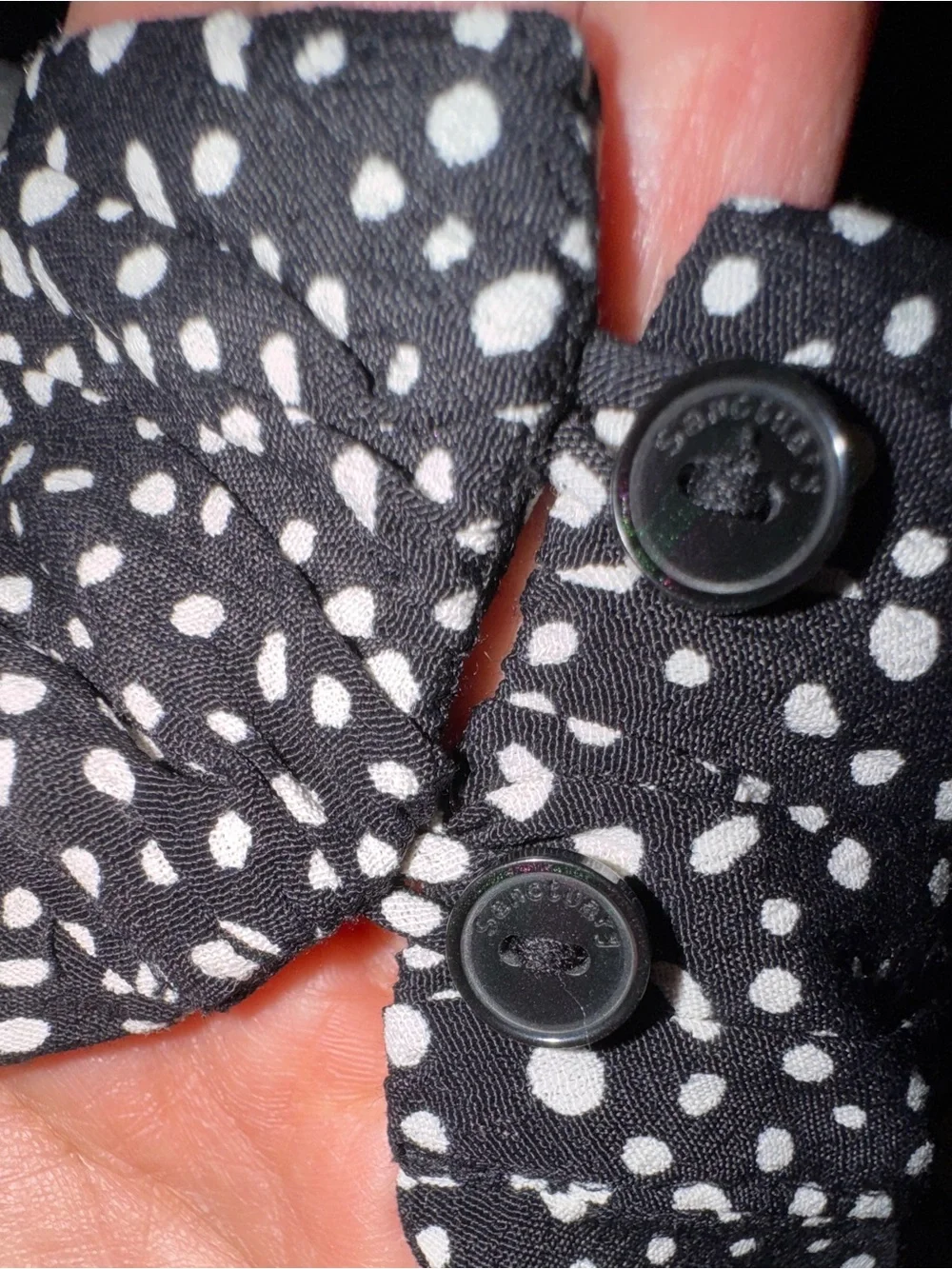 Sanctuary Black dress with White Dot Print and Tie Waist Sz 2